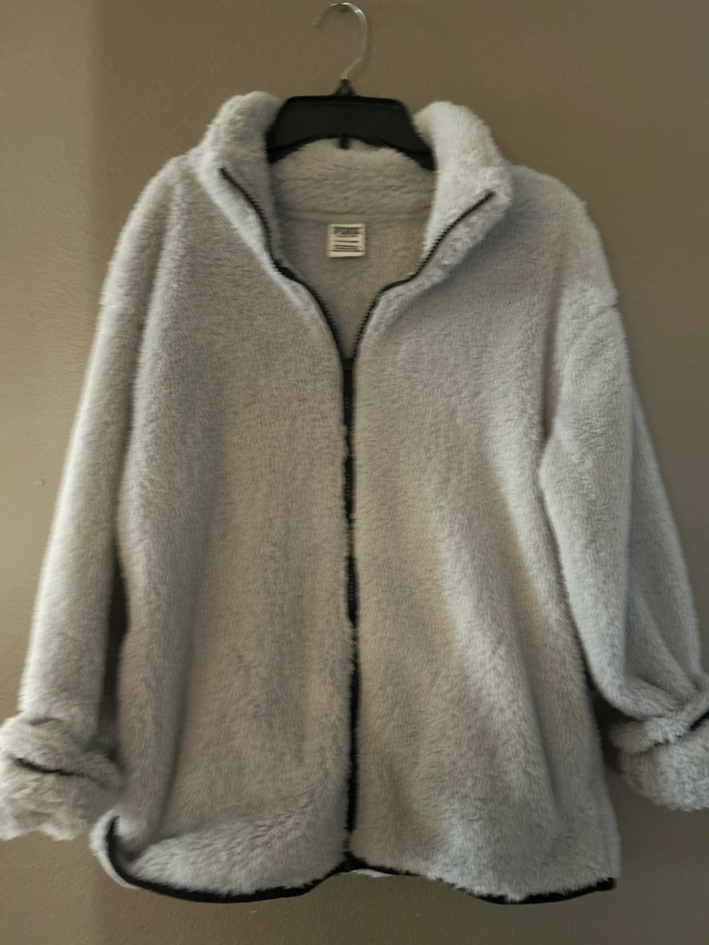 Cozy Light Gray Faux Fur Zip Jacket